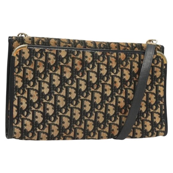 Christian Dior Trotter Canvas Shoulder Bag Navy Gold Auth BA2763 - Picture 1 of 16